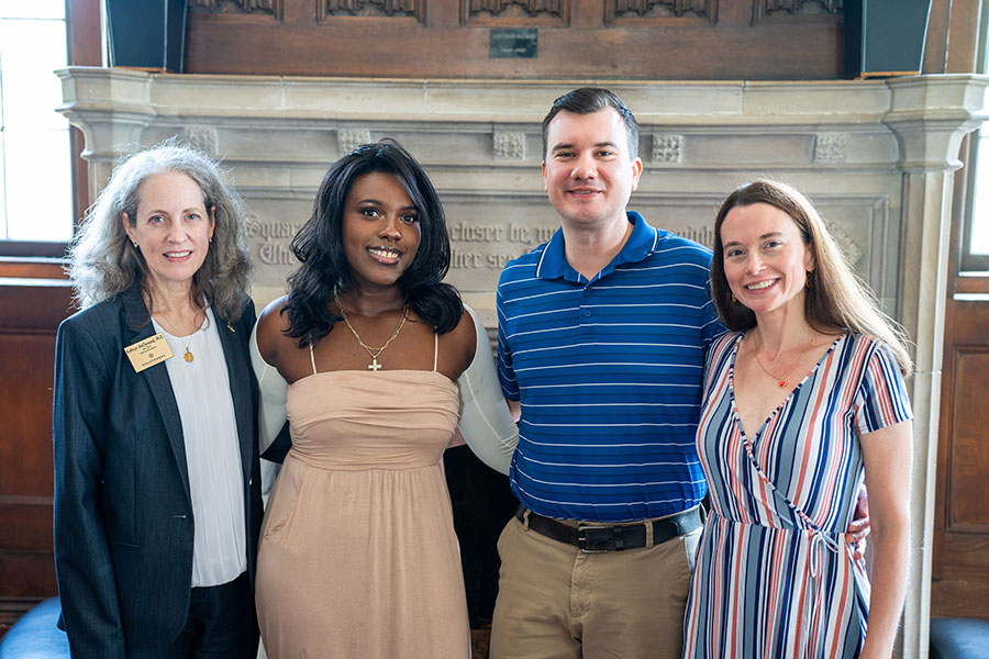 Kyle and Misty Whitlock ’00 (right) met on campus with Oglethorpe Interim President Dr. Kathryn McClymond and Shae-Elise Dixon ’24 this summer, ahead of Dixon’s study abroad experience.