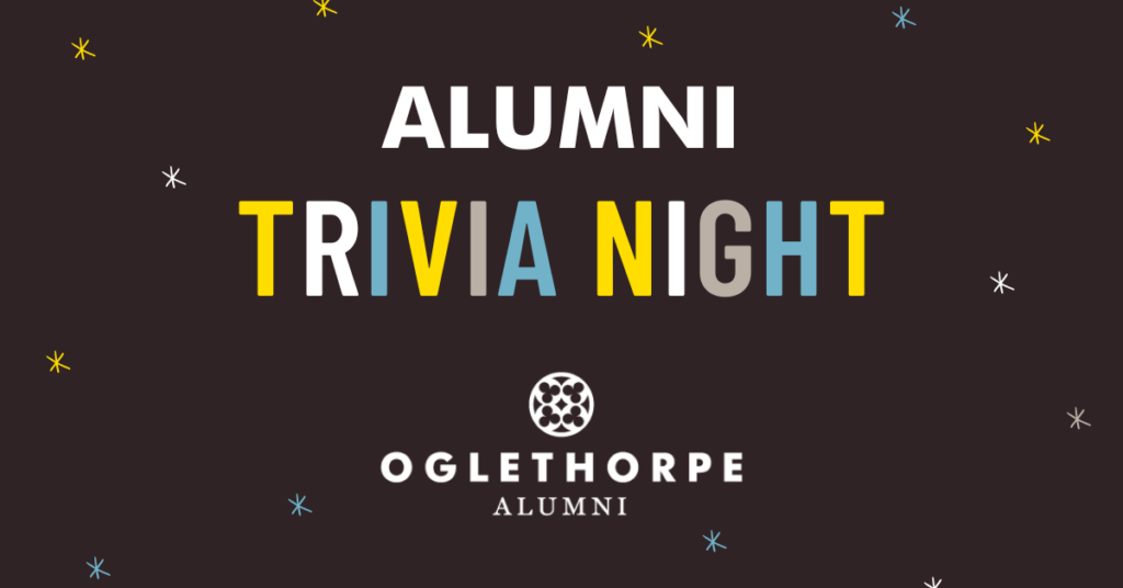 Alumni Trivia Night icon with stars and the Oglethorpe alumni logo