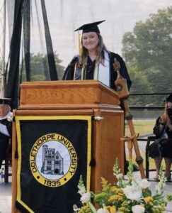 Glenn Kaiser-Deepak '22 shares a message with her class at commencement.