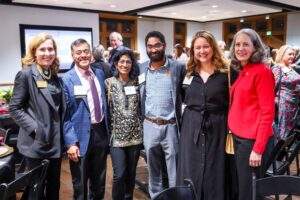 This spring, the Deepak family joined the Generosity & Gratitude dinner. Right to left: Sarah Emerson, Deepak Raghavan, Priya Deepak, Anjan Deepak, Glenn Kaiser-Deepak, and Kathryn McClymond.