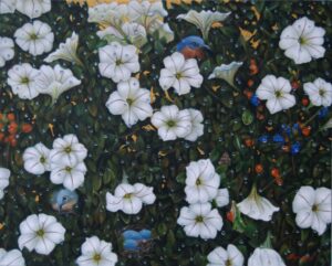 A painting of white flowers